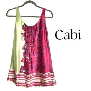 CAbi Pink/Green Floral Color Block Floral Sleeveless Dress Sz S EUC
